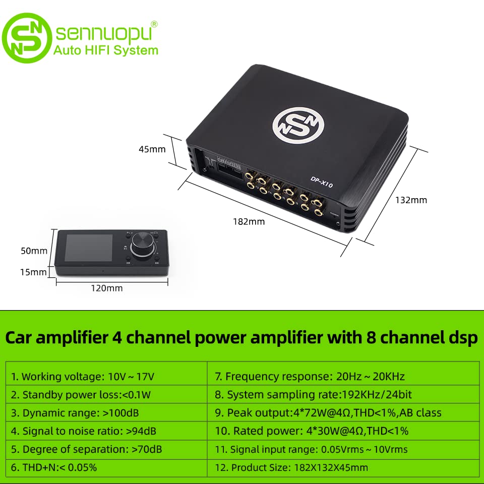 Sennuopu X10PLUS, Car Stereo Amplifier with DSP, 4 Channel